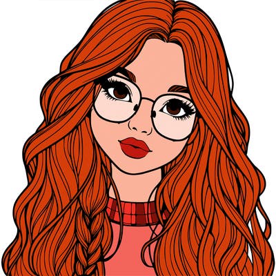 girl with long hair and freckles and glasses realistic