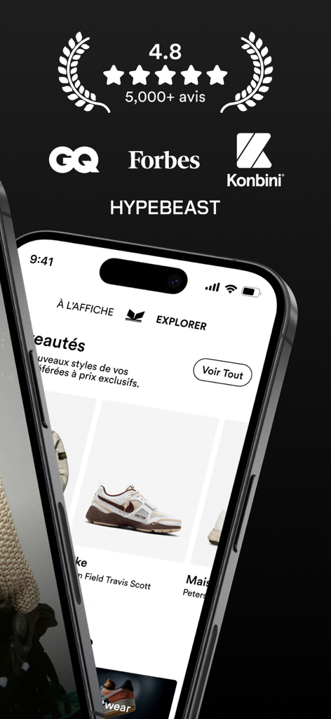 Sneakmart mobile app on iPhone displaying a 4.8 rating and exclusive sneaker collections