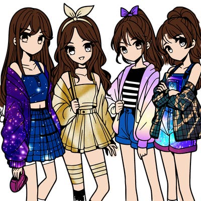 teen manga girls group of 4