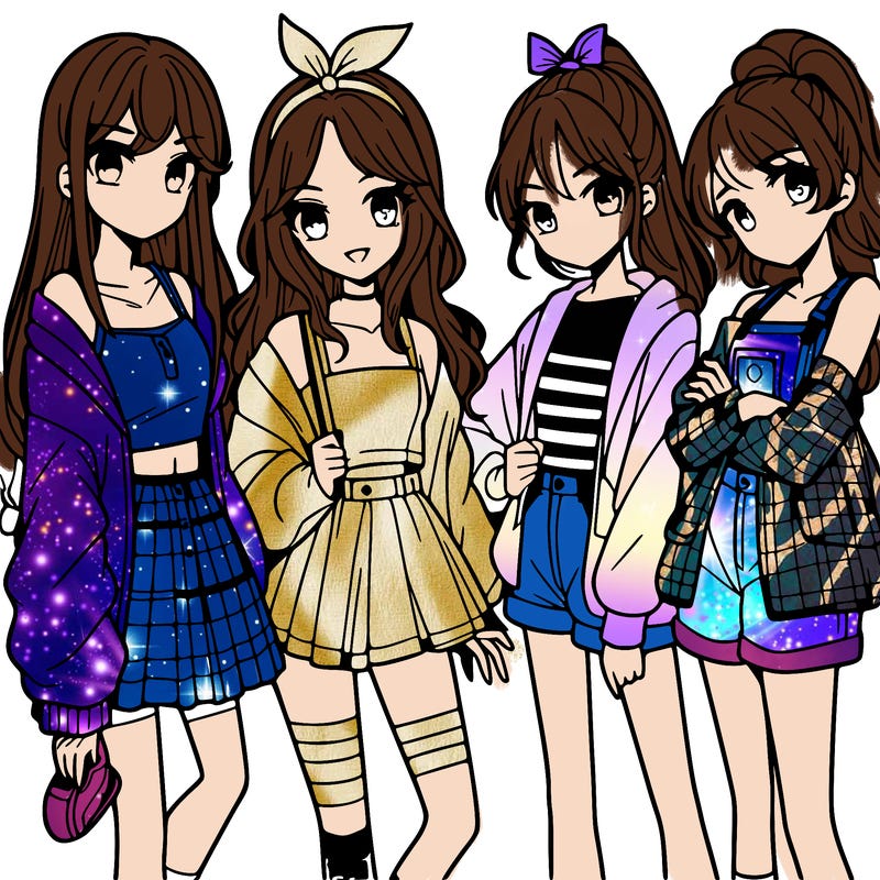 teen manga girls group of 4
