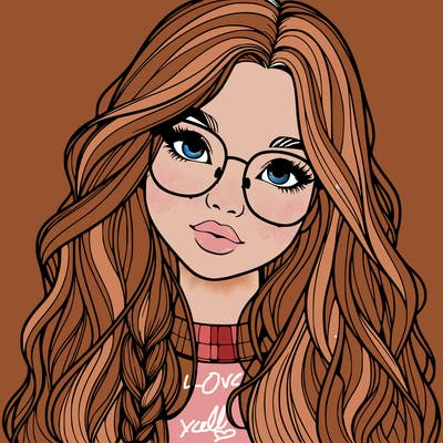 girl with long hair and freckles and glasses realistic