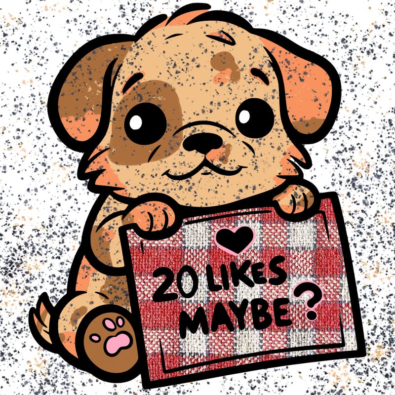 a puppy holding a sign that says 2 likes maybe?