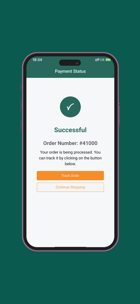 Tela de status de pagamento bem-sucedido no Naivas Online mostrando confirmação do pedido