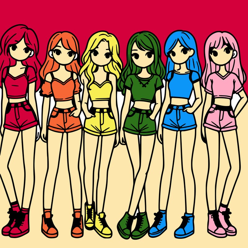 a group of girls wearing crop tops and shorts