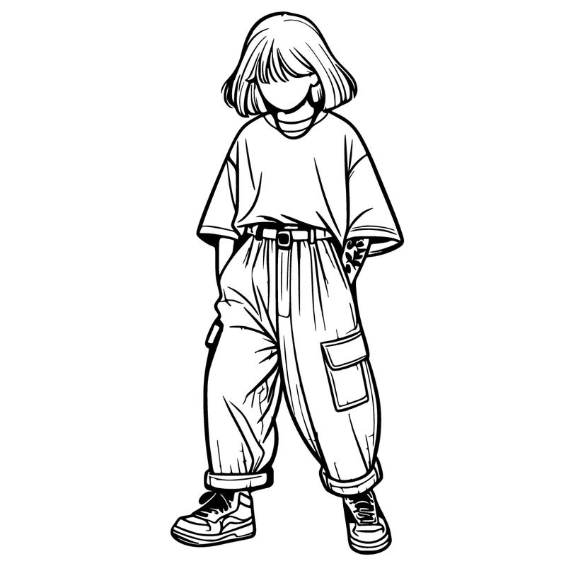 realistic girl with baggy pants