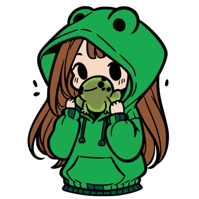 a girl holding a froggy hoodie