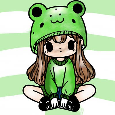 a girl wearing a frog hat and some frog socks
