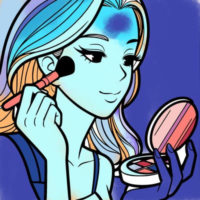 little girl putting on makeup