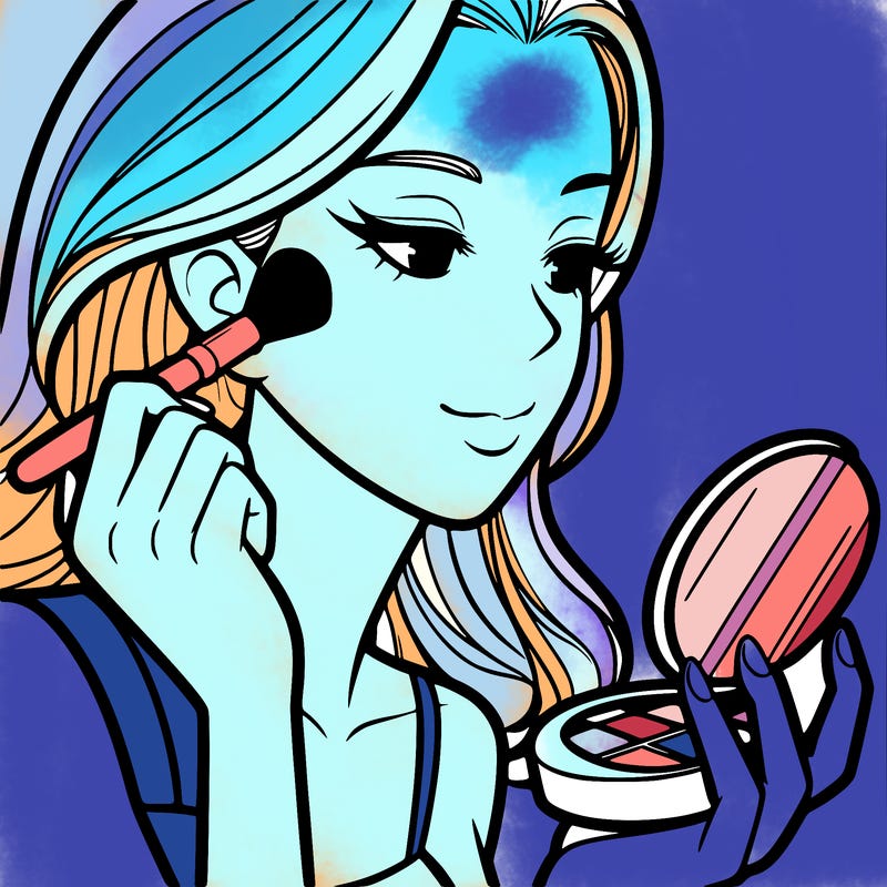 little girl putting on makeup