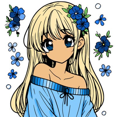 pretty anime girl with show shoulder shirt