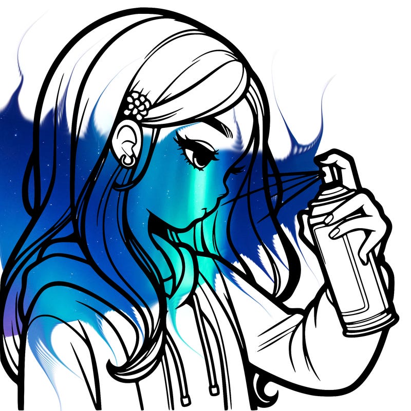 a realistic girl spray painting