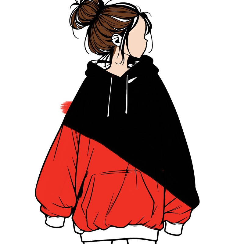 realistic girl with a oversized sweatshirt on and a bun