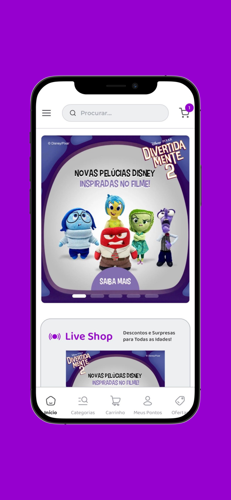 Home screen of the Toymania app showing a promotion for Disney Pixar Inside Out 2 plush toys