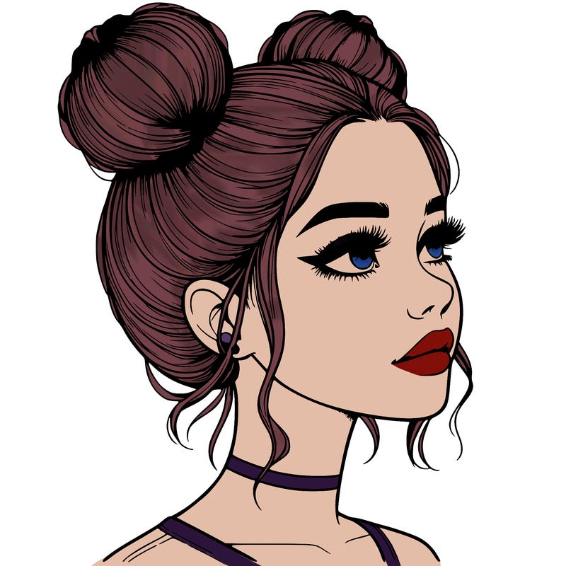 realistic girl with buns on the top of her head