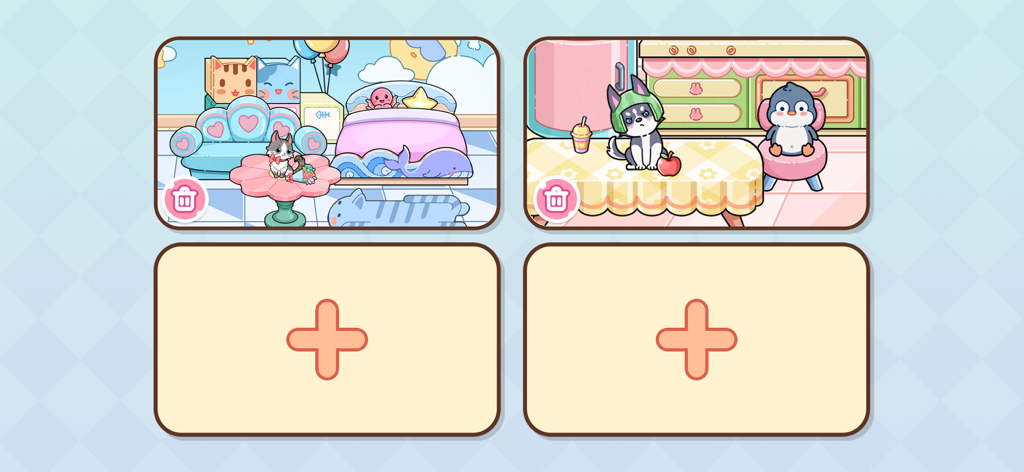 Angela World beauty salon - Angela World interface for managing and creating new room scenes with pets and furniture