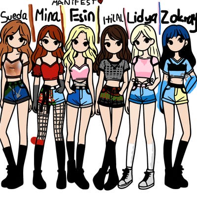 a group of girls wearing crop tops and shorts