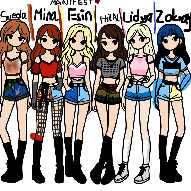 a group of girls wearing crop tops and shorts