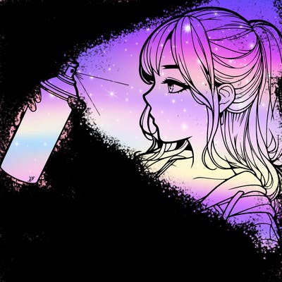 a realistic girl spray, painting