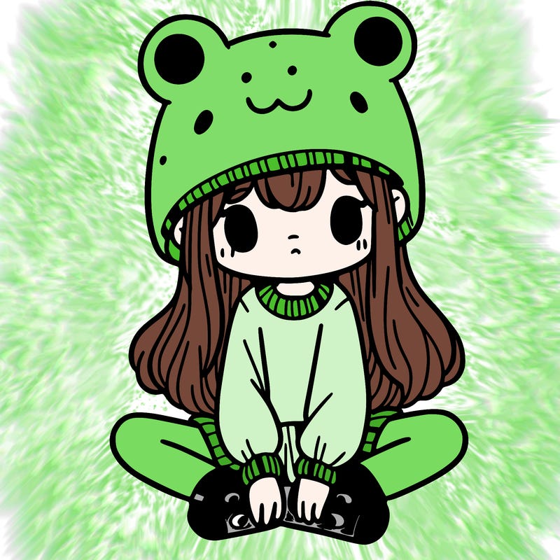 a girl wearing a frog hat and some frog socks