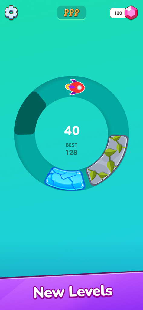 Tap on Time! - Gameplay screen of Tap on Time showing a rocket avatar and breakable targets on a circular track.