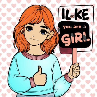 realistic girl holding up a sign that say like if you are a girl