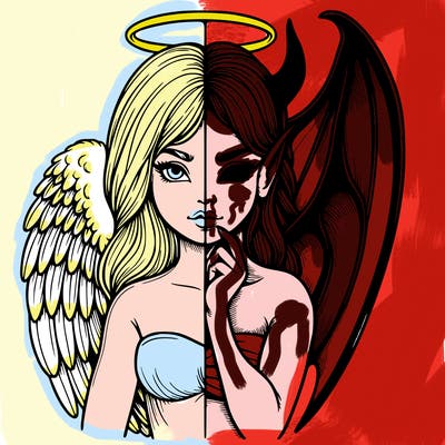 realistic angel half demon