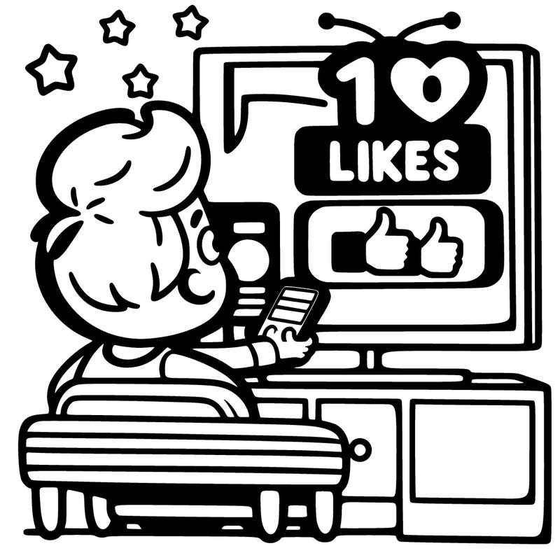 boy watching tv and it says 10 likes on it