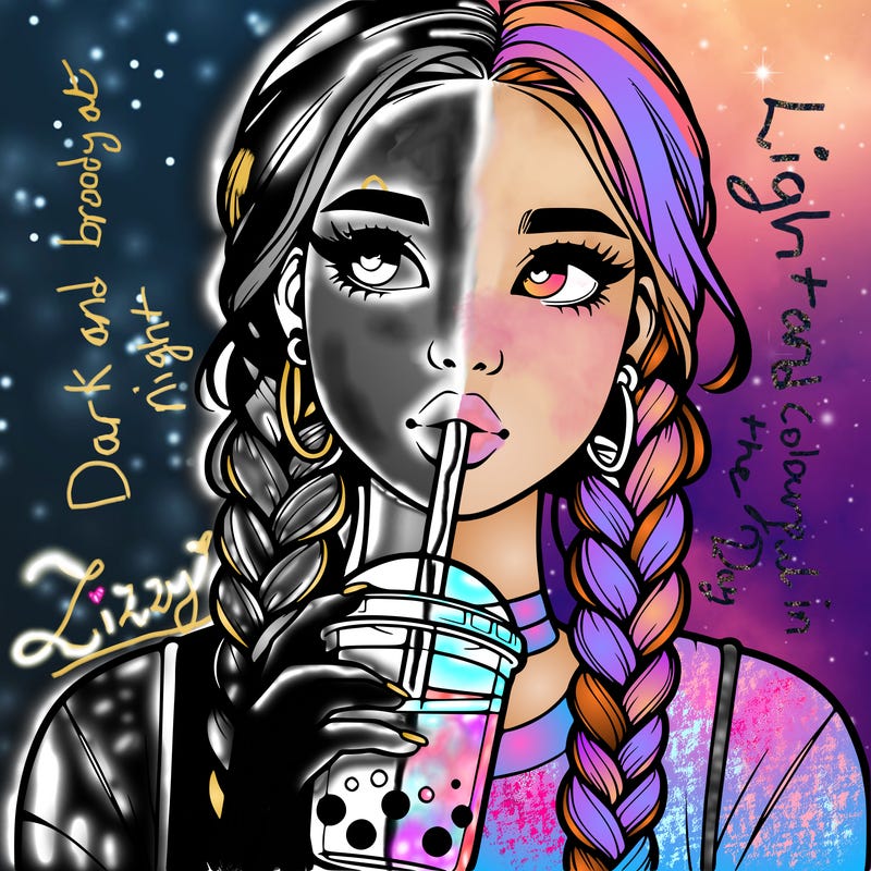 realistic girl with braided hair drinking boba