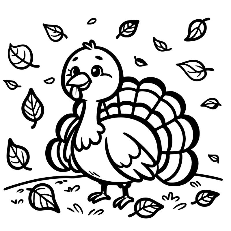 a turkey with falling leaves behind him