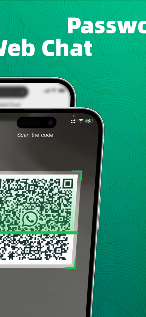 WhatsBox - Dual Chat for WA - An iPhone screen scanning a QR code for dual WhatsApp account setup in the WhatsBox app.