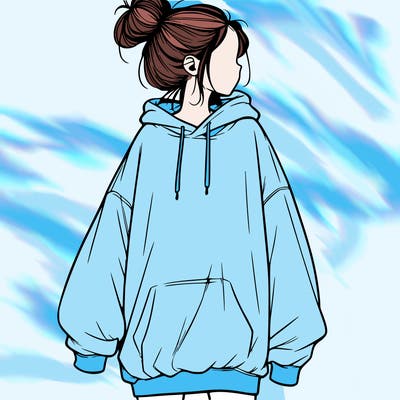 realistic girl with a oversized sweatshirt on and a bun