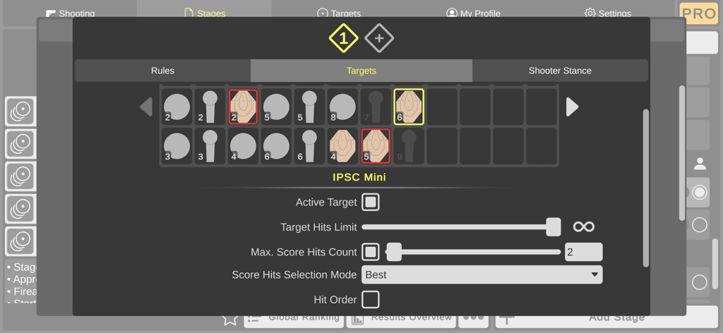 iShooter Mobile stage editor interface for customizing shooting targets and rules