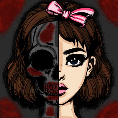 realistic girl with half skull mask