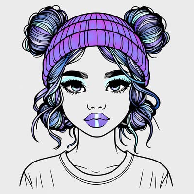 realistic girl with buns in her hair with a beanie on