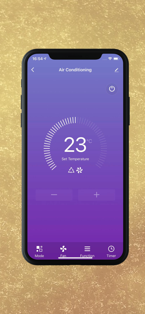 SmartLife-SmartHome - Smartphone-Oberfläche zur Fernsteuerung der Klimaanlage, eingestellt auf 23 Grad Celsius.