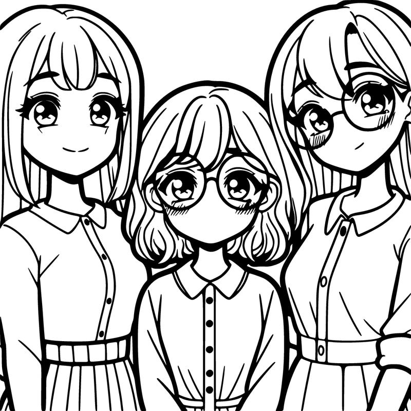 three girls the one in the middle is a head shorter than the other two the shorter one has glasses