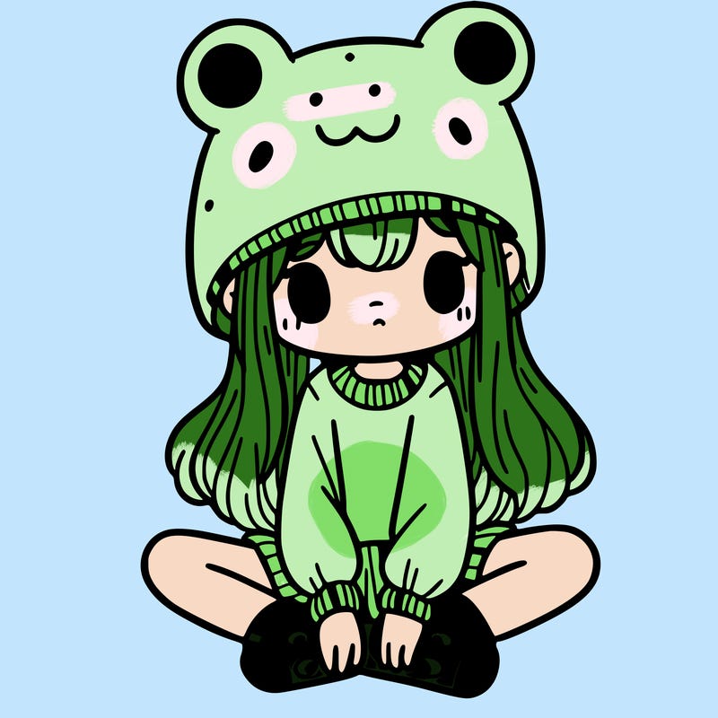a girl wearing a frog hat and some frog socks
