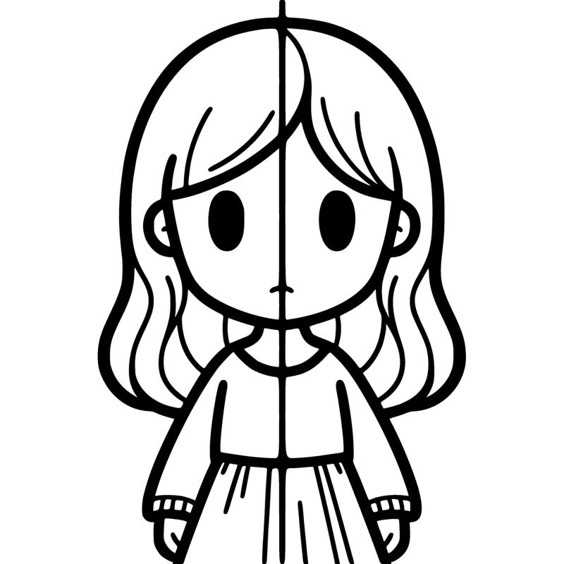 a girl with a line down the middle of the paper vertical and horizontily