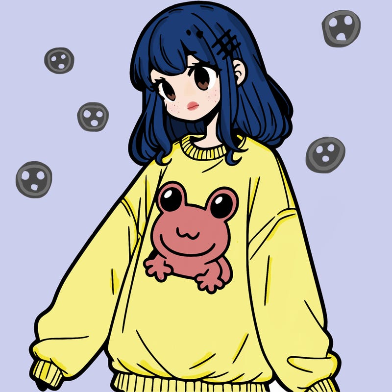 girl wearing frogging sweatshirt