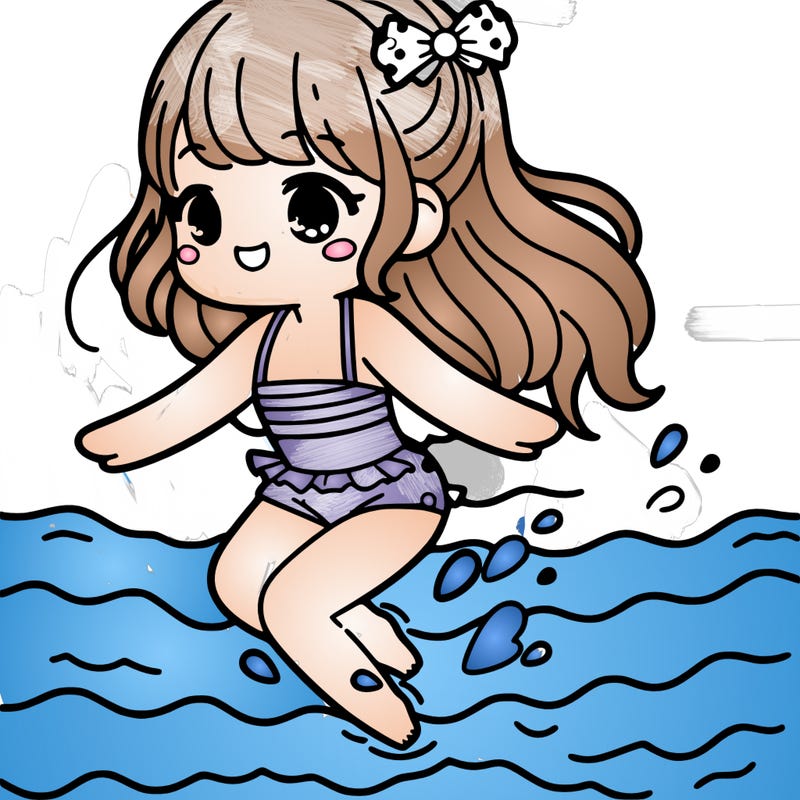 a cute girl swimming in the pool