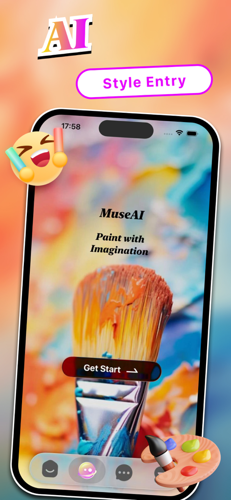 Tinko app MuseAI start screen for generating AI art