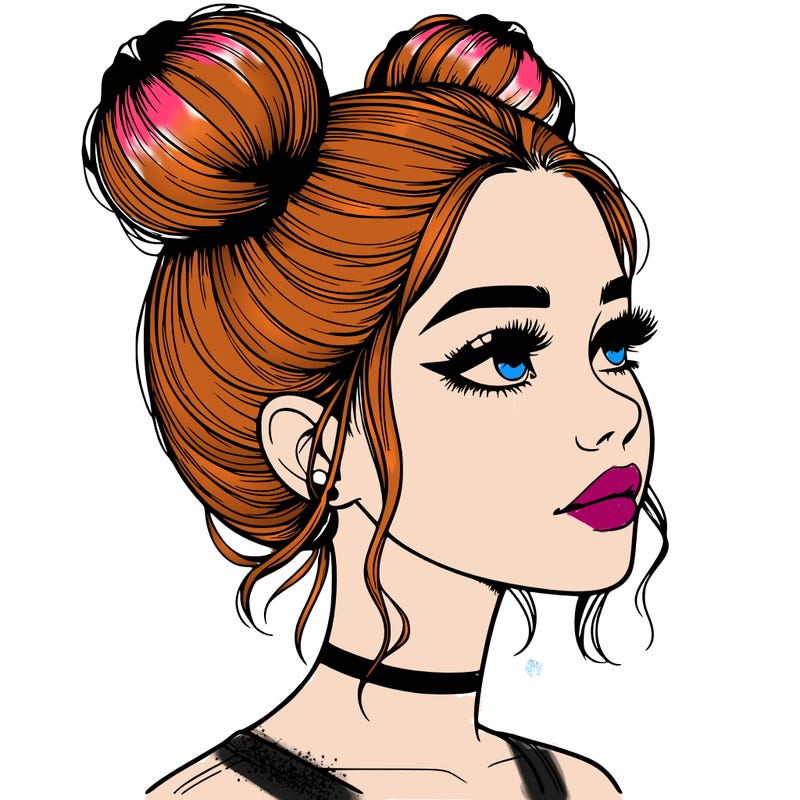 realistic girl with buns on the top of her head