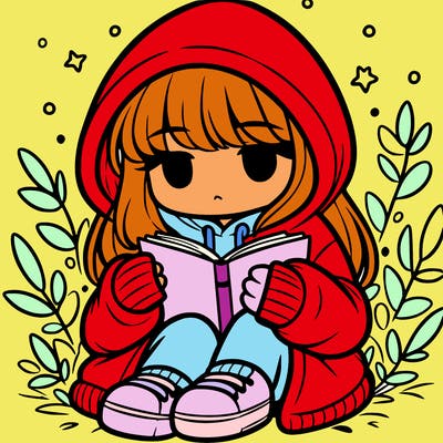 girl in oversized hoodie reading a book