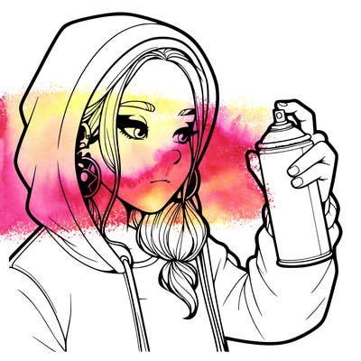 a realistic girl, spray painting