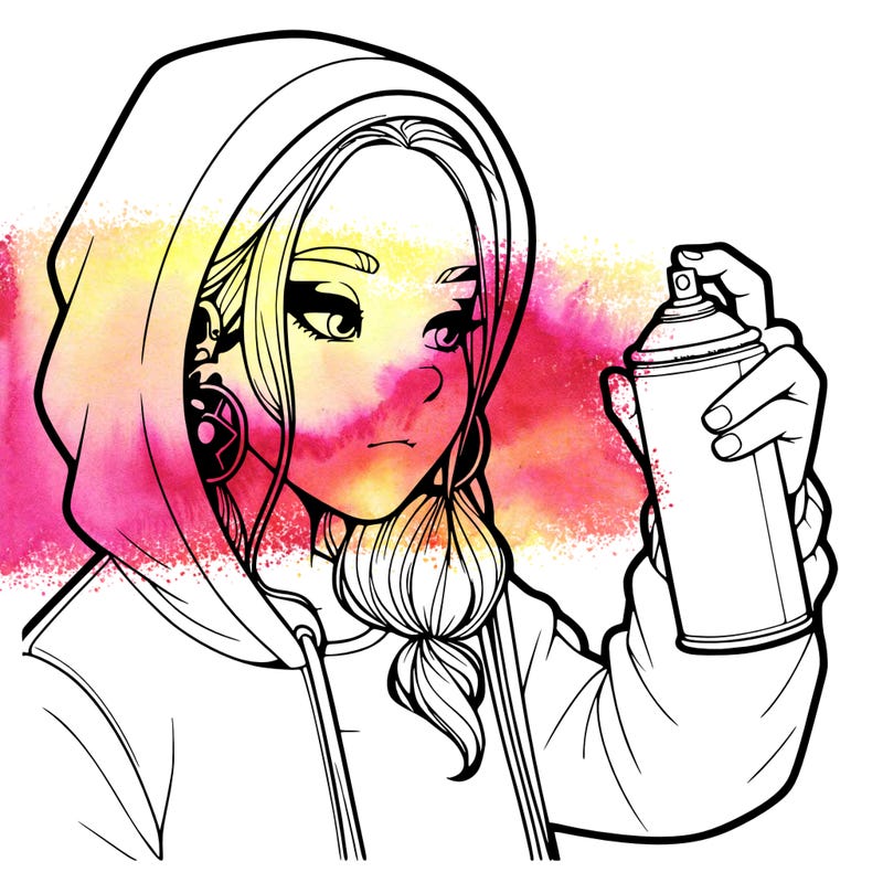 a realistic girl, spray painting