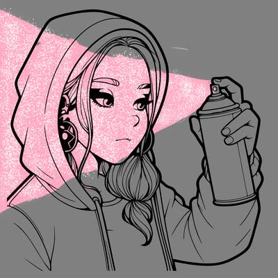 a realistic girl, spray painting