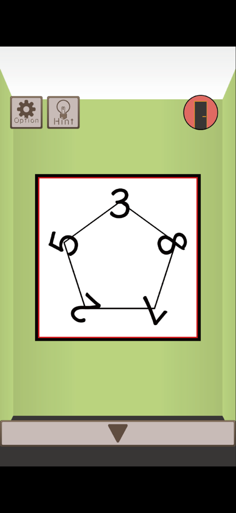 Escape game Tell a Riddle - Enigma numerico pentagonale minimalista nella stanza verde di Escape game Tell a Riddle