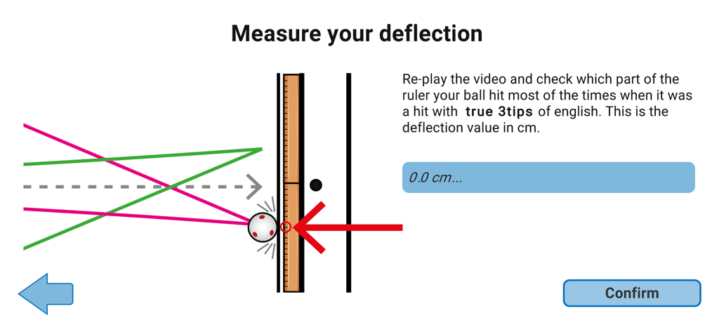 Billiards Aiming Assistant - Billiards Aiming Assistant app screen for measuring cue ball deflection with a digital ruler and trajectory lines