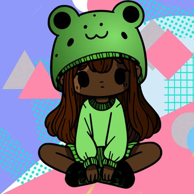 a girl wearing a frog hat and some frog socks