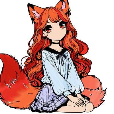 realistic girl with fox ears and tail